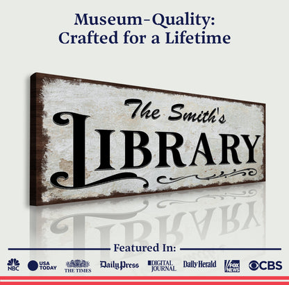 Personalized Library Sign III canvas by Tailored Canvases with vintage LIBRARY lettering on Tampa Home & Garden Store
