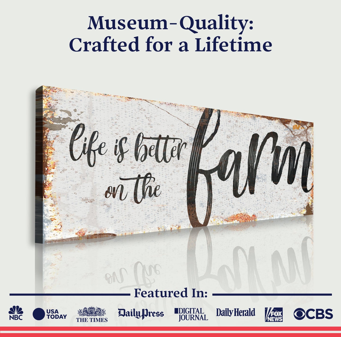 Life Is Better On The Farm Sign IX canvas by Tailored Canvases; black script on cream on Tampa Home & Garden Store