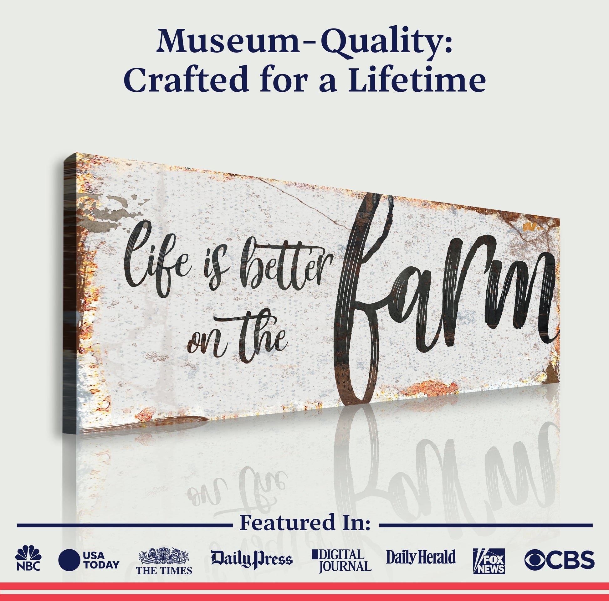 Life Is Better On The Farm Sign IX canvas by Tailored Canvases; black script on cream on Tampa Home & Garden Store