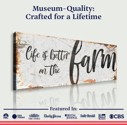 Life Is Better On The Farm Sign IX canvas by Tailored Canvases; black script on cream on Tampa Home & Garden Store