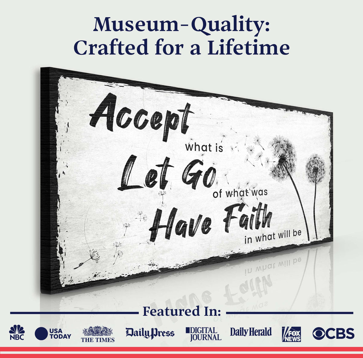 Canvas art Accept Let Go Have Faith by Tailored Canvases; cream with bold black typography on Tampa Home & Garden Store