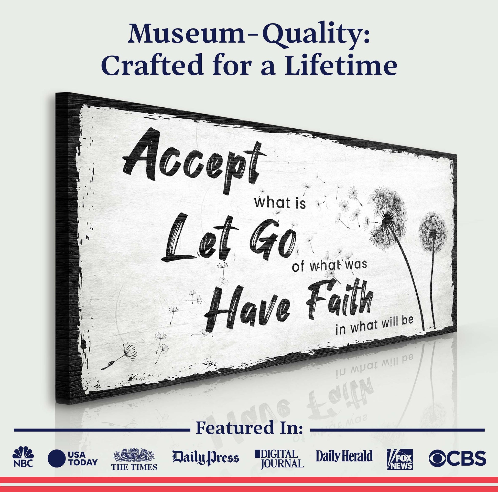 Canvas art Accept Let Go Have Faith by Tailored Canvases; cream with bold black typography on Tampa Home & Garden Store