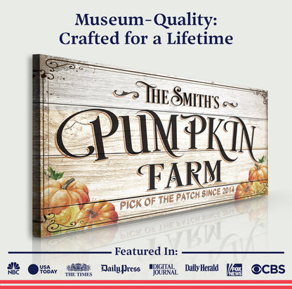 Pick Of The Patch Pumpkin Farm Sign canvas by Tailored Canvases with rustic wood and pumpkins on Tampa Home & Garden Store