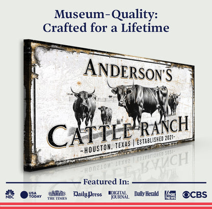 Personalized Cattle Sign Canvas by Tailored Canvases with rustic cattle herd art on Tampa Home & Garden Store