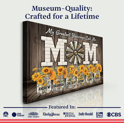 Mother's Day My Greatest Blessings Call Me Mom canvas with a wood panel & sunflowers on Tampa Home & Garden Store