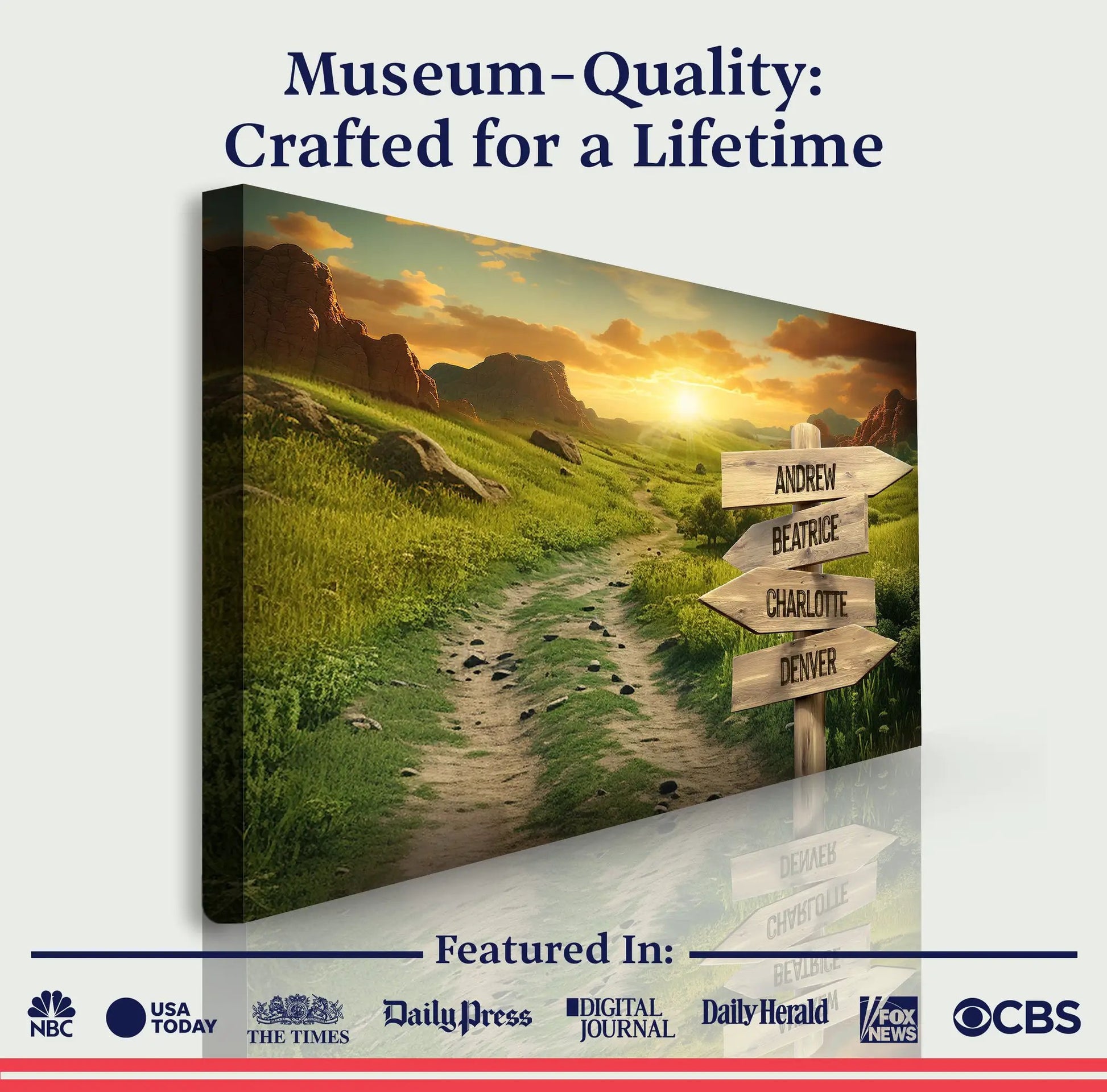 Winding Road Family Names Sign canvas Tailored Canvases with arrow signpost on trail on Tampa Home & Garden Store