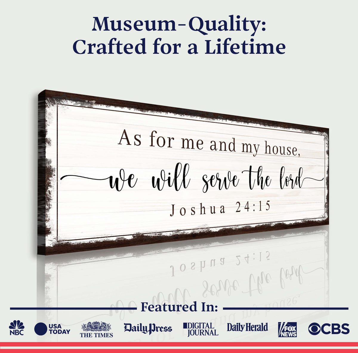 Canvas sign Joshua 24:15 we will serve the Lord in script on a distressed frame on Tampa Home & Garden Store