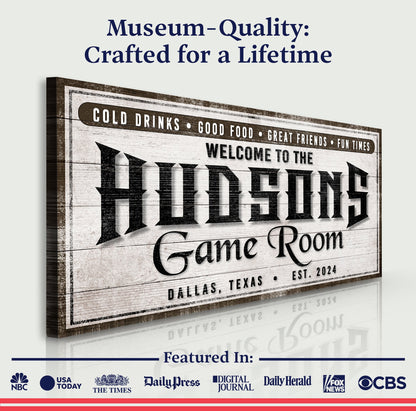 Personalized Game Room Sign IV canvas by Tailored Canvases with rustic look Houston Game Room on Tampa Home & Garden Store