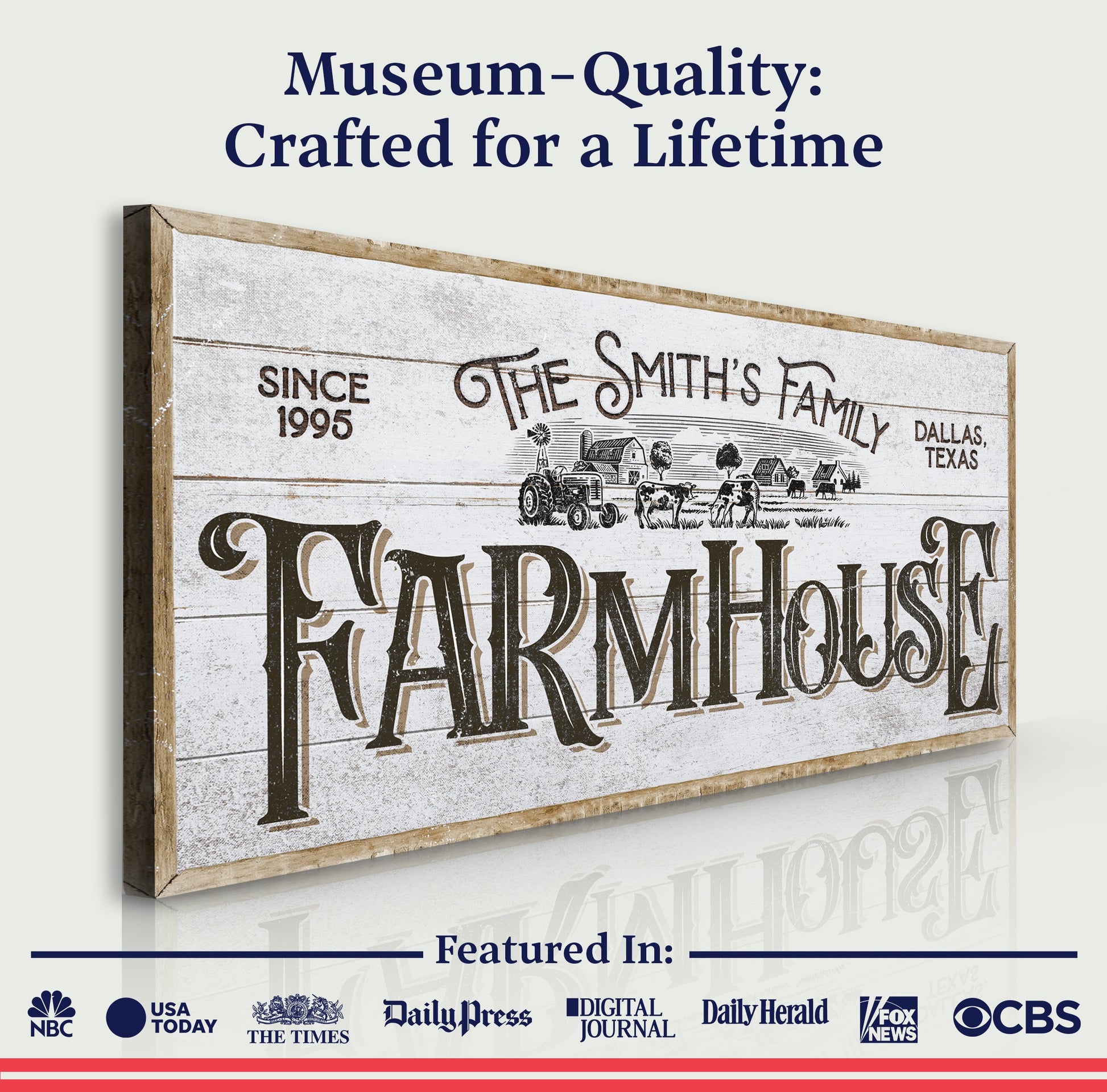 Personalized Farmhouse Sign V canvas by Tailored Canvases, rustic vintage typography on Tampa Home & Garden Store