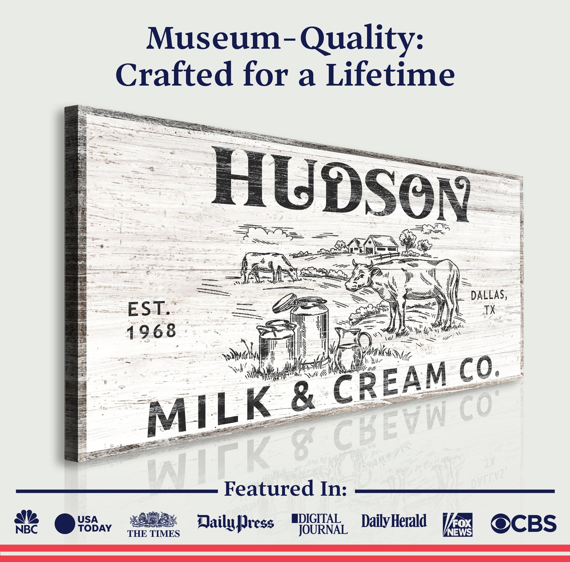 Canvas: Personalized Milk & Cream Co Sign II on distressed wood panel by Tailored Canvases on Tampa Home & Garden Store