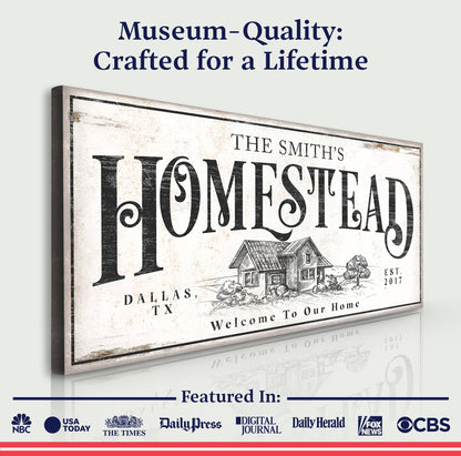 Vintage Homestead Sign II canvas by Tailored Canvases featuring distressed rural sign art on Tampa Home & Garden Store