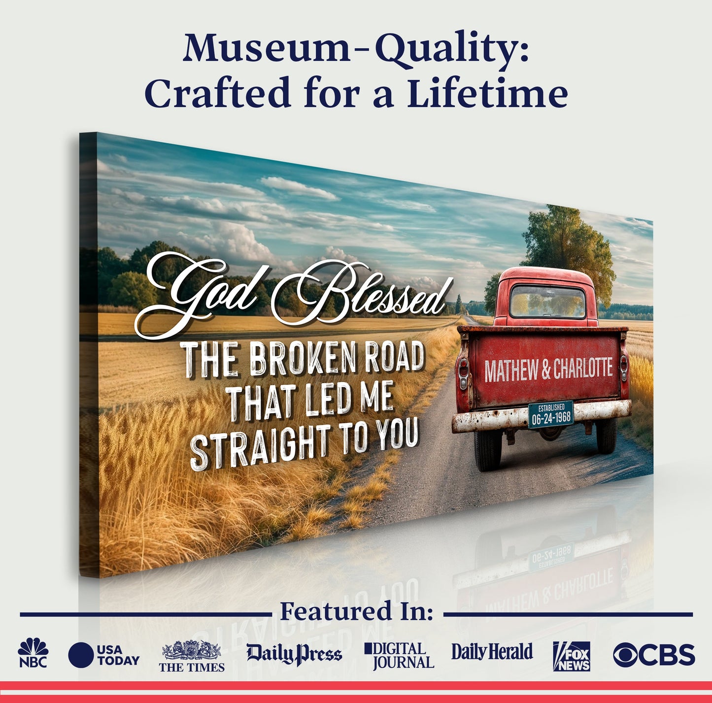 Canvas print Custom Vintage Truck IV by Tailored Canvases featuring a red truck on a country road on Tampa Home & Garden Store