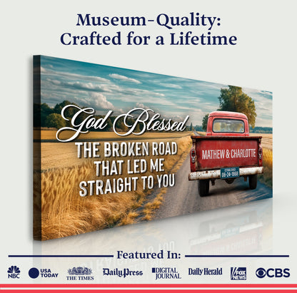Canvas print Custom Vintage Truck IV by Tailored Canvases featuring a red truck on a country road on Tampa Home & Garden Store