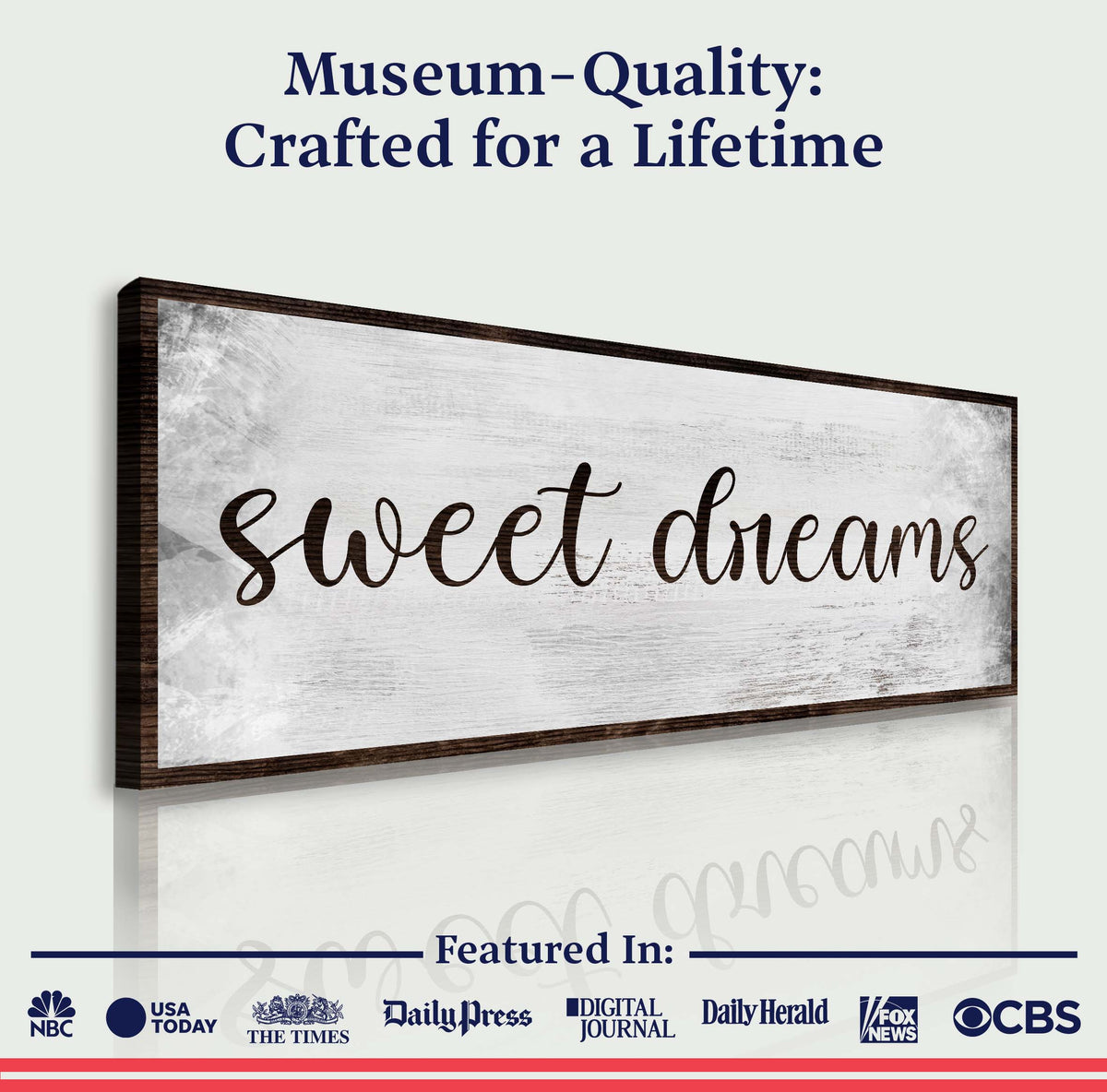 Sweet Dreams Bedroom Grunge Sign canvas with dark wood frame Tailored Canvases on Tampa Home & Garden Store
