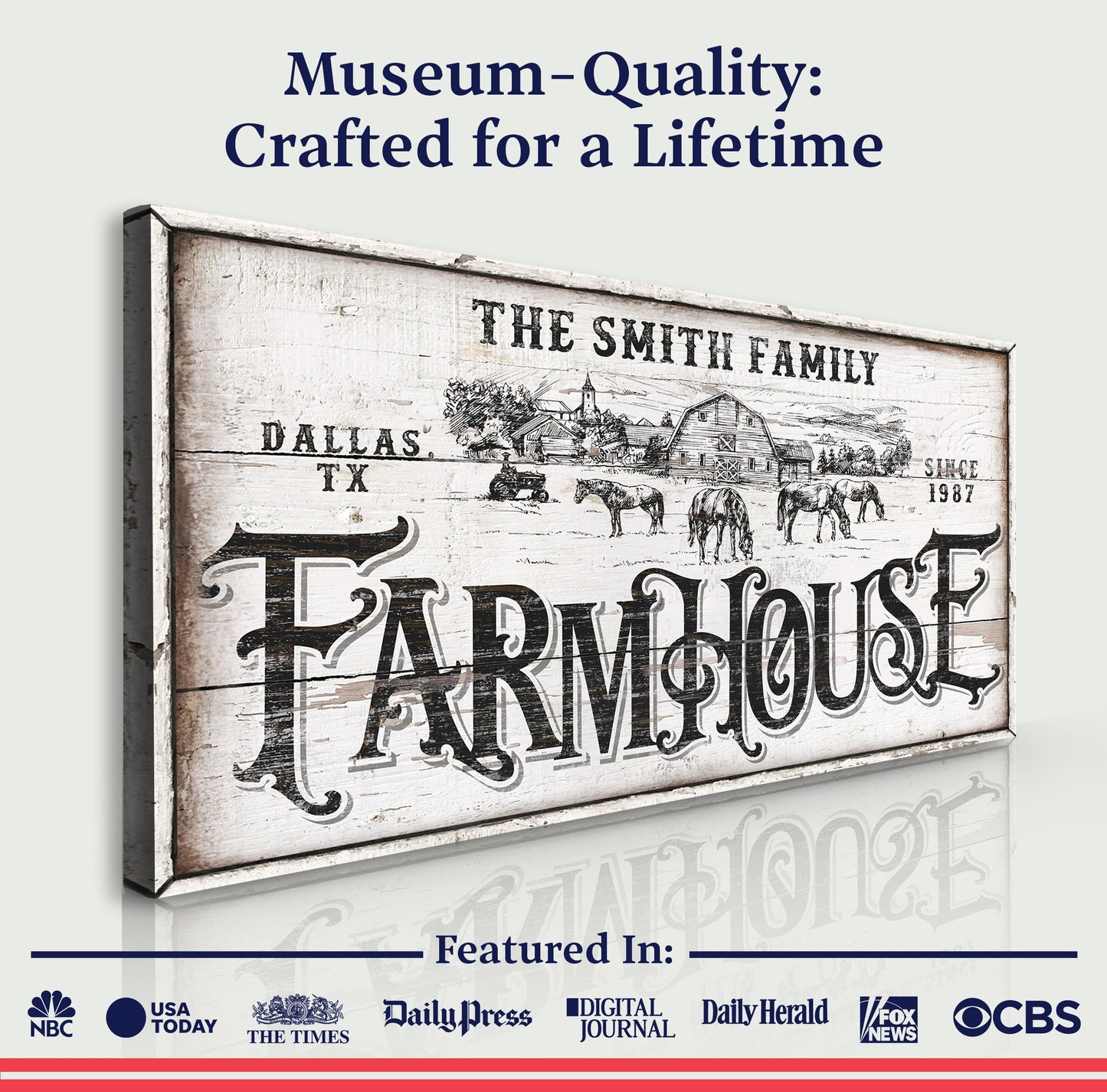Personalized Farmhouse Sign IV canvas by Tailored Canvases, distressed wood Smith Family text on Tampa Home & Garden Store