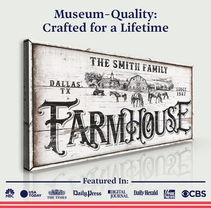 Personalized Farmhouse Sign IV canvas by Tailored Canvases, distressed wood Smith Family text on Tampa Home & Garden Store
