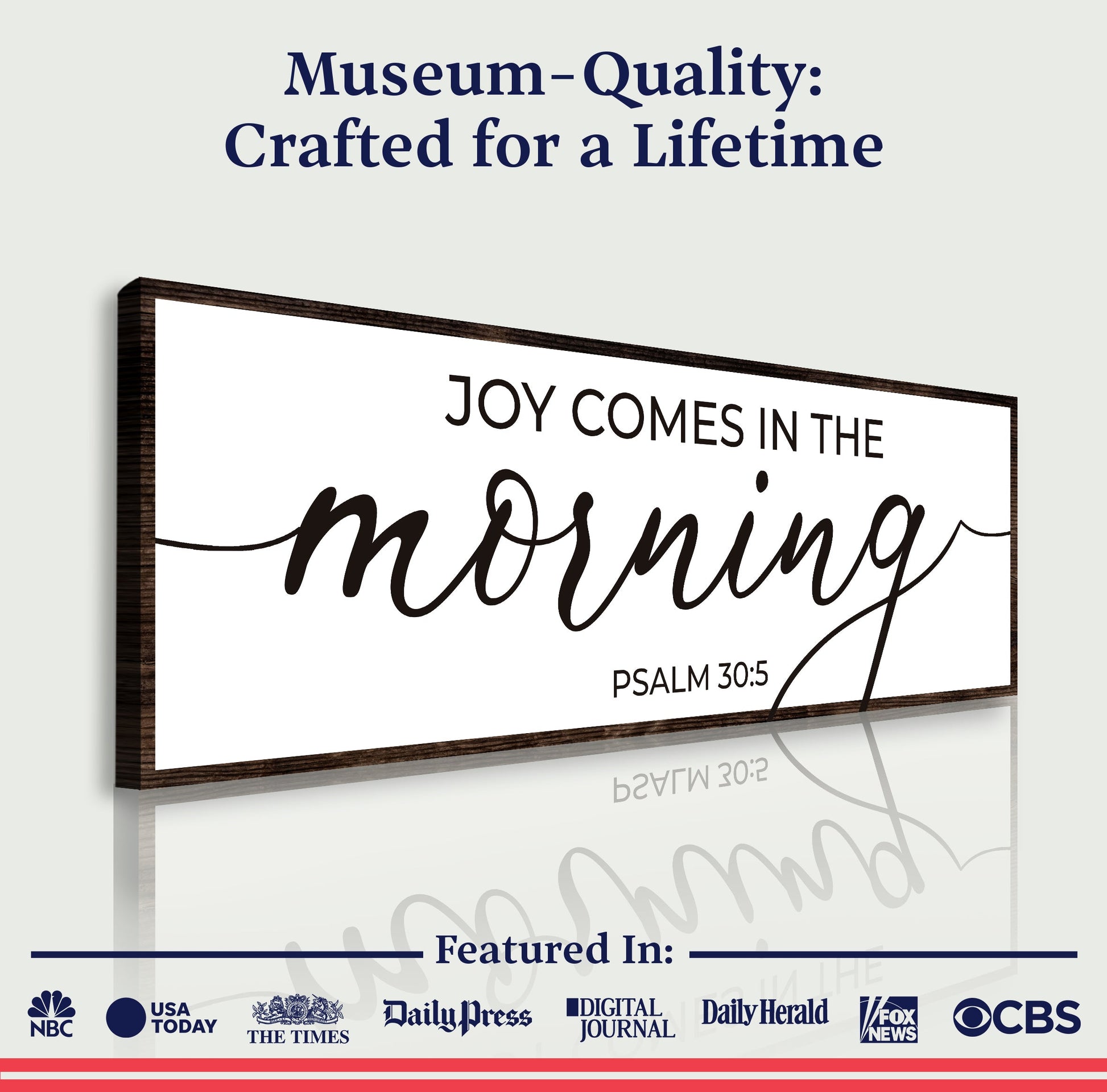 Joy Comes In The Morning Faith Sign III canvas by Tailored Canvases; black script on white on Tampa Home & Garden Store
