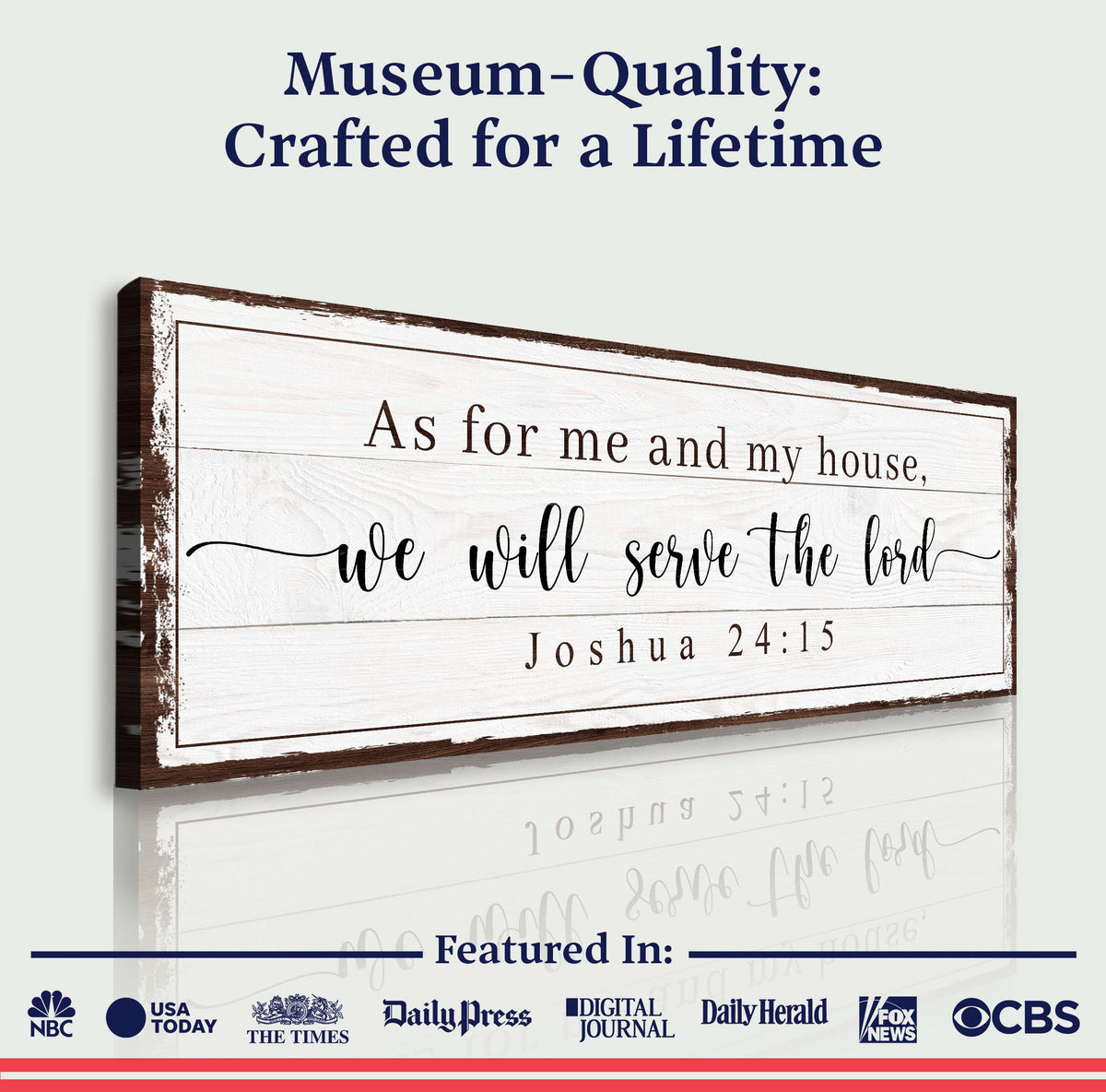 Canvas sign Joshua 24:15 We Will Serve the Lord, vintage wood framed design by Tailored Canvases on Tampa Home & Garden Store