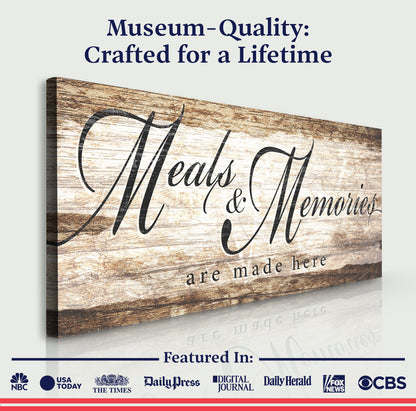Tailored Canvases kitchen sign canvas with rustic wood and elegant script Meals & Memories on Tampa Home & Garden Store