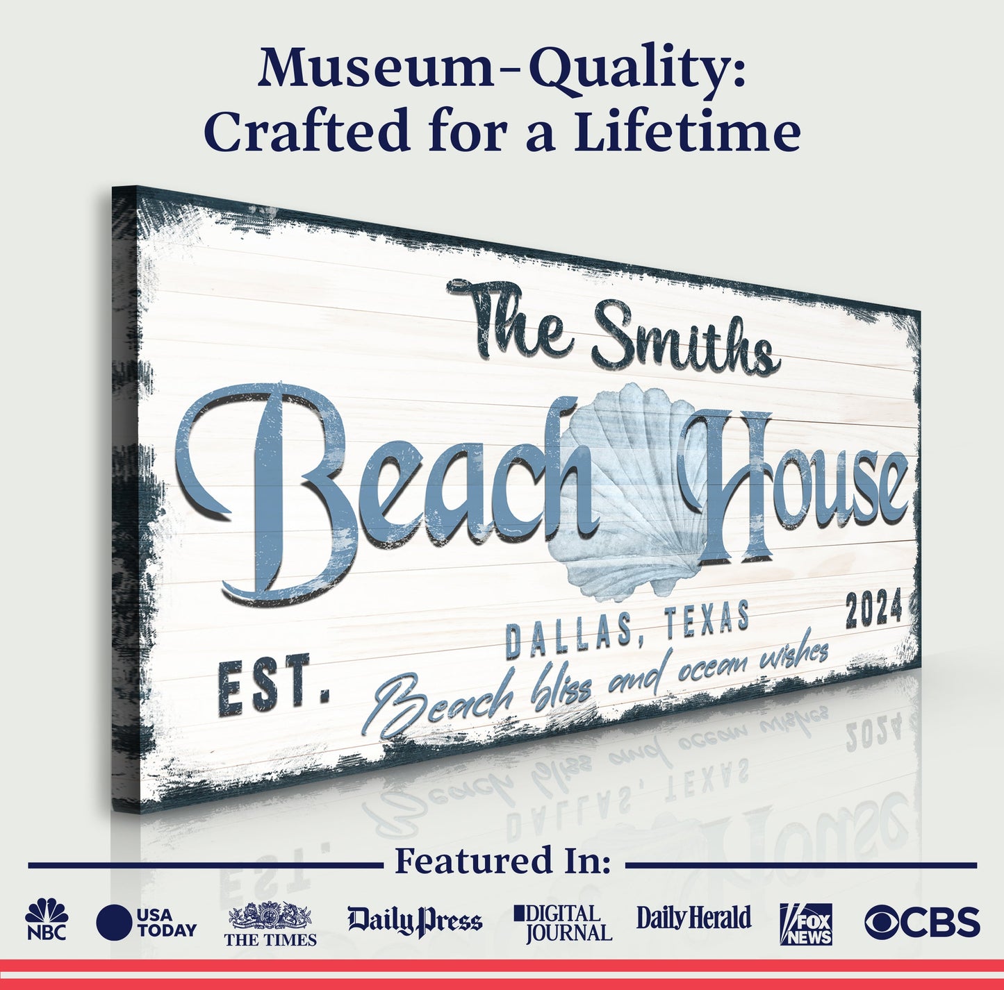 Personalized Beach House Sign IV canvas by Tailored Canvases in distressed wood finish on Tampa Home & Garden Store