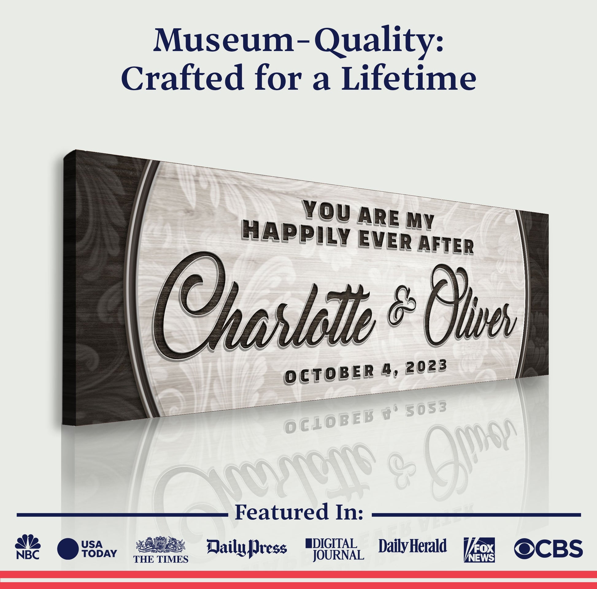 Personalized Happily Ever After Couple Sign III canvas with custom names Charlotte & Oliver on Tampa Home & Garden Store