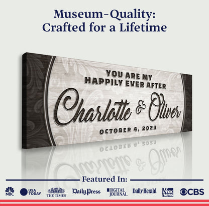 Personalized Happily Ever After Couple Sign III canvas with custom names Charlotte & Oliver on Tampa Home & Garden Store