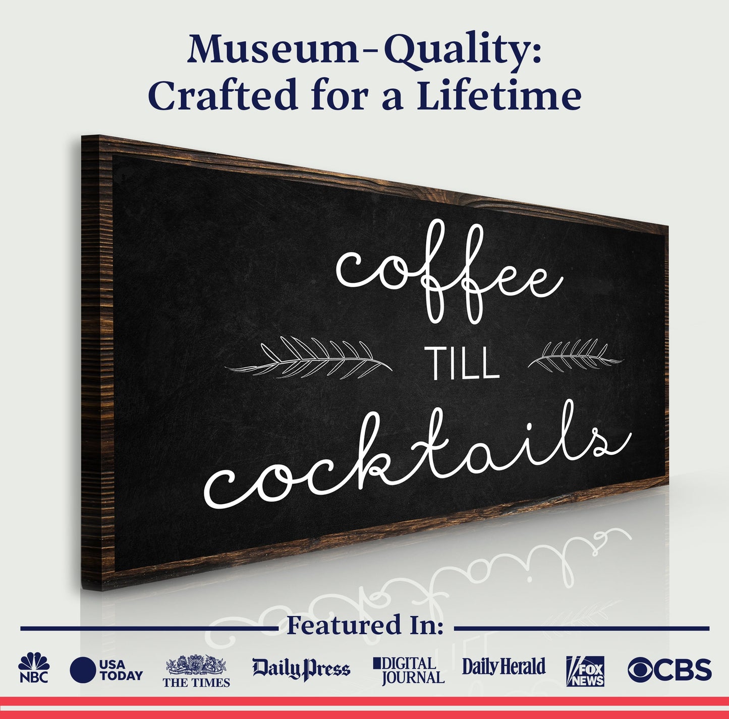 Coffee Till Cocktails Sign canvas with black chalkboard panel in a wood frame on Tampa Home & Garden Store