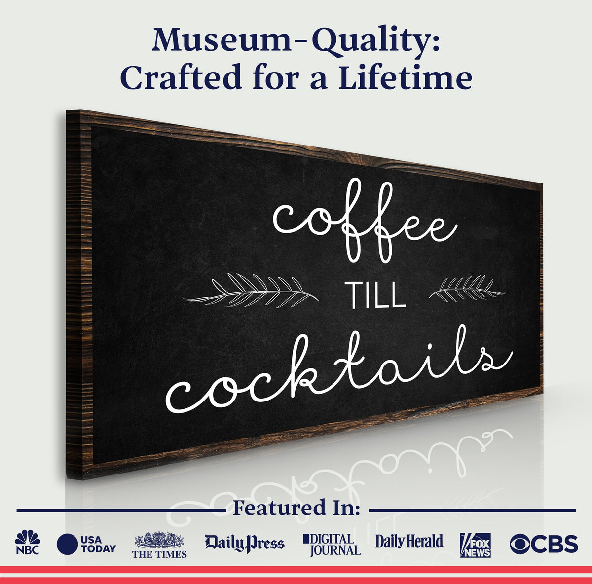Coffee Till Cocktails Sign canvas with black chalkboard panel in a wood frame on Tampa Home & Garden Store