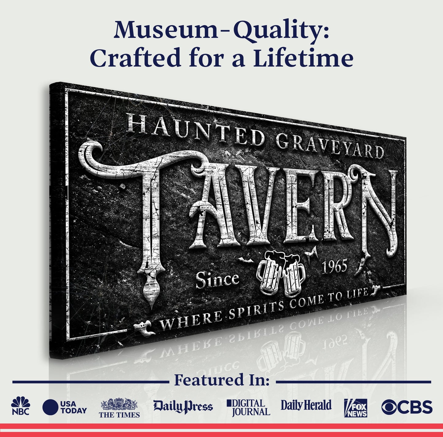 Haunted Graveyard Tavern Halloween Sign II canvas by Tailored Canvases, distressed gothic text on Tampa Home & Garden Store