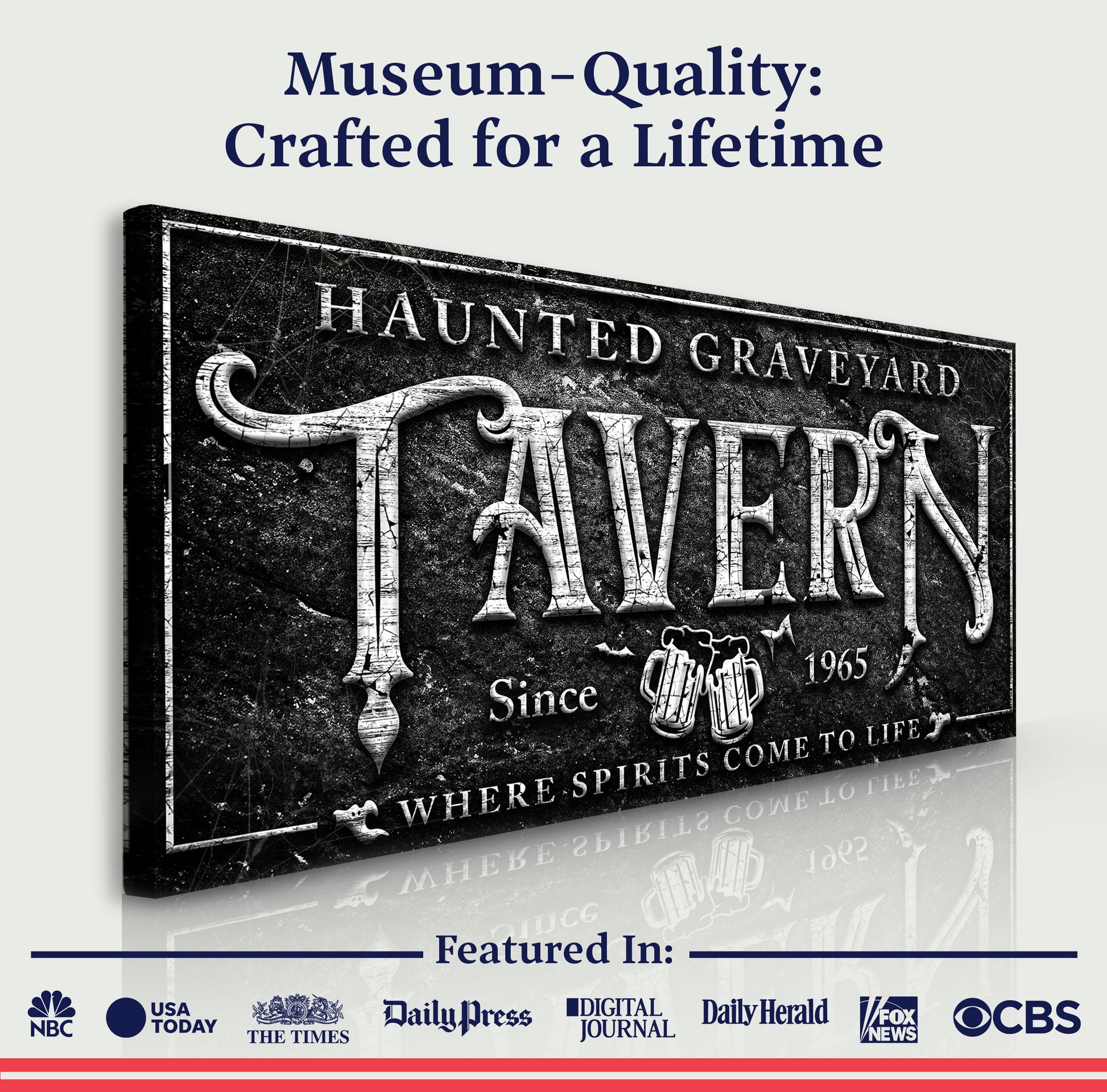 Haunted Graveyard Tavern Halloween Sign II canvas by Tailored Canvases, distressed gothic text on Tampa Home & Garden Store