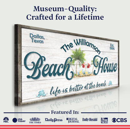 Canvas Personalized Beach House Sign III by Tailored Canvases with palm trees on Tampa Home & Garden Store