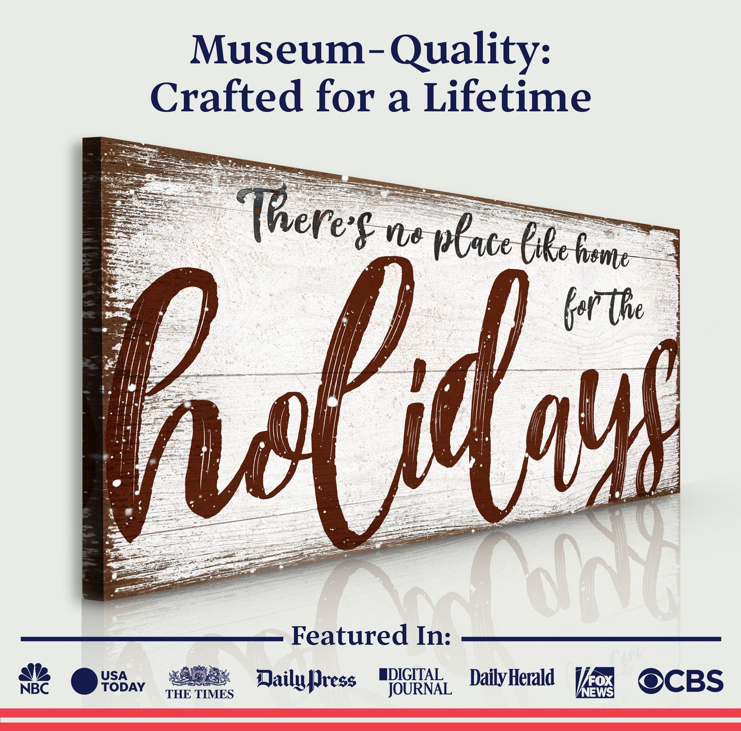 Canvas sign with distressed wood texture and holiday message There's no place like home for the holidays on Tampa Home & Garden Store