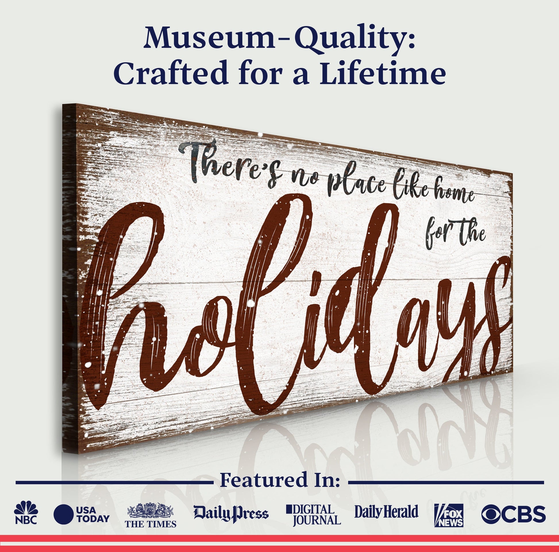 Canvas sign with distressed wood texture and holiday message There's no place like home for the holidays on Tampa Home & Garden Store