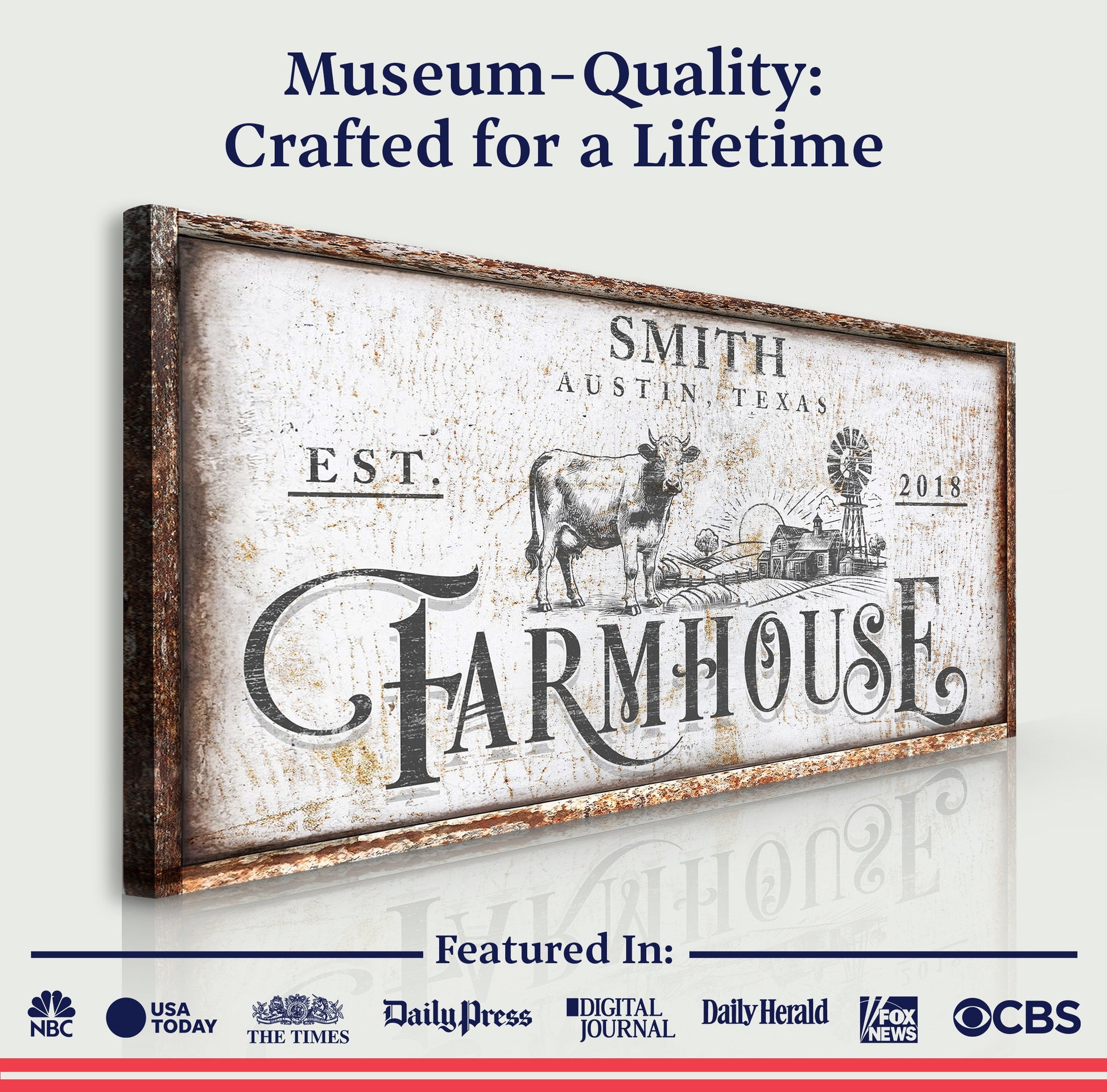 Canvas Rustic Farmhouse Sign II by Tailored Canvases; distressed print with rustic frame on Tampa Home & Garden Store