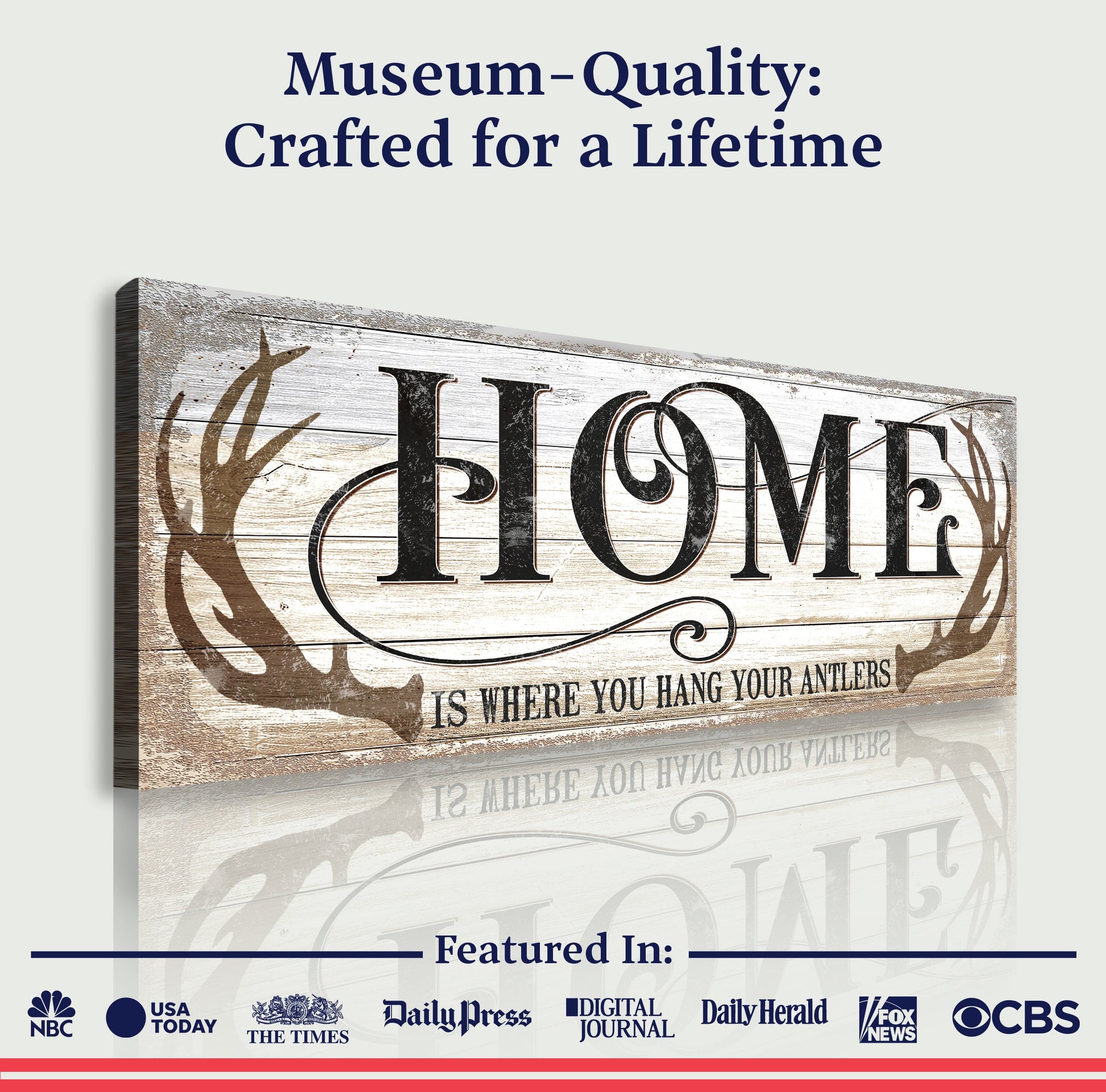 Tailored Canvases Home Is Where You Hang Your Antlers Sign II canvas on weathered wood on Tampa Home & Garden Store