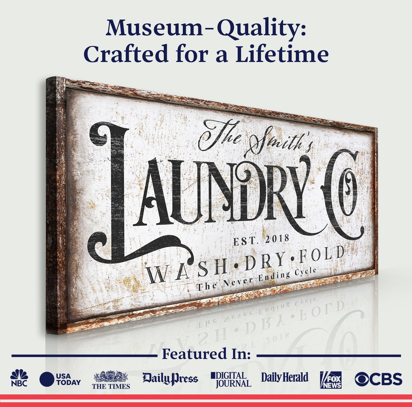 Canvas The Never Ending Cycle laundry sign with vintage typography Tailored Canvases on Tampa Home & Garden Store