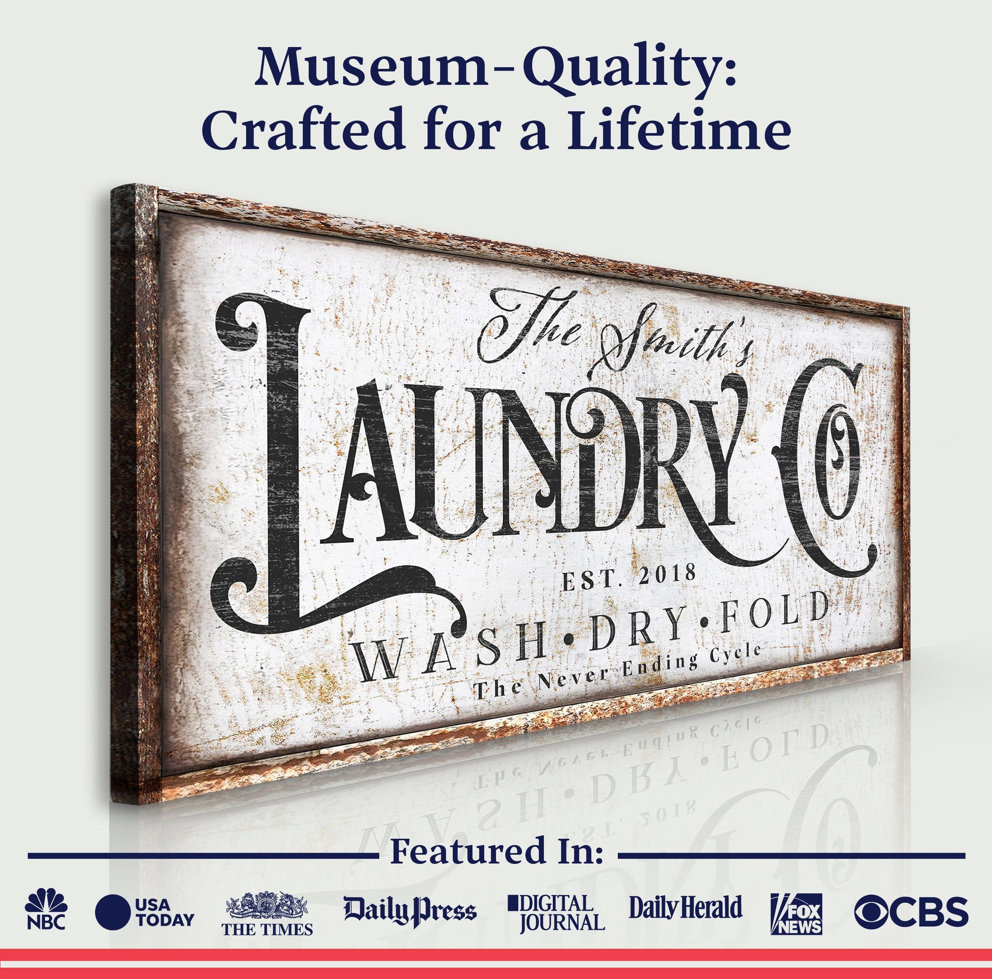 Canvas The Never Ending Cycle laundry sign with vintage typography Tailored Canvases on Tampa Home & Garden Store