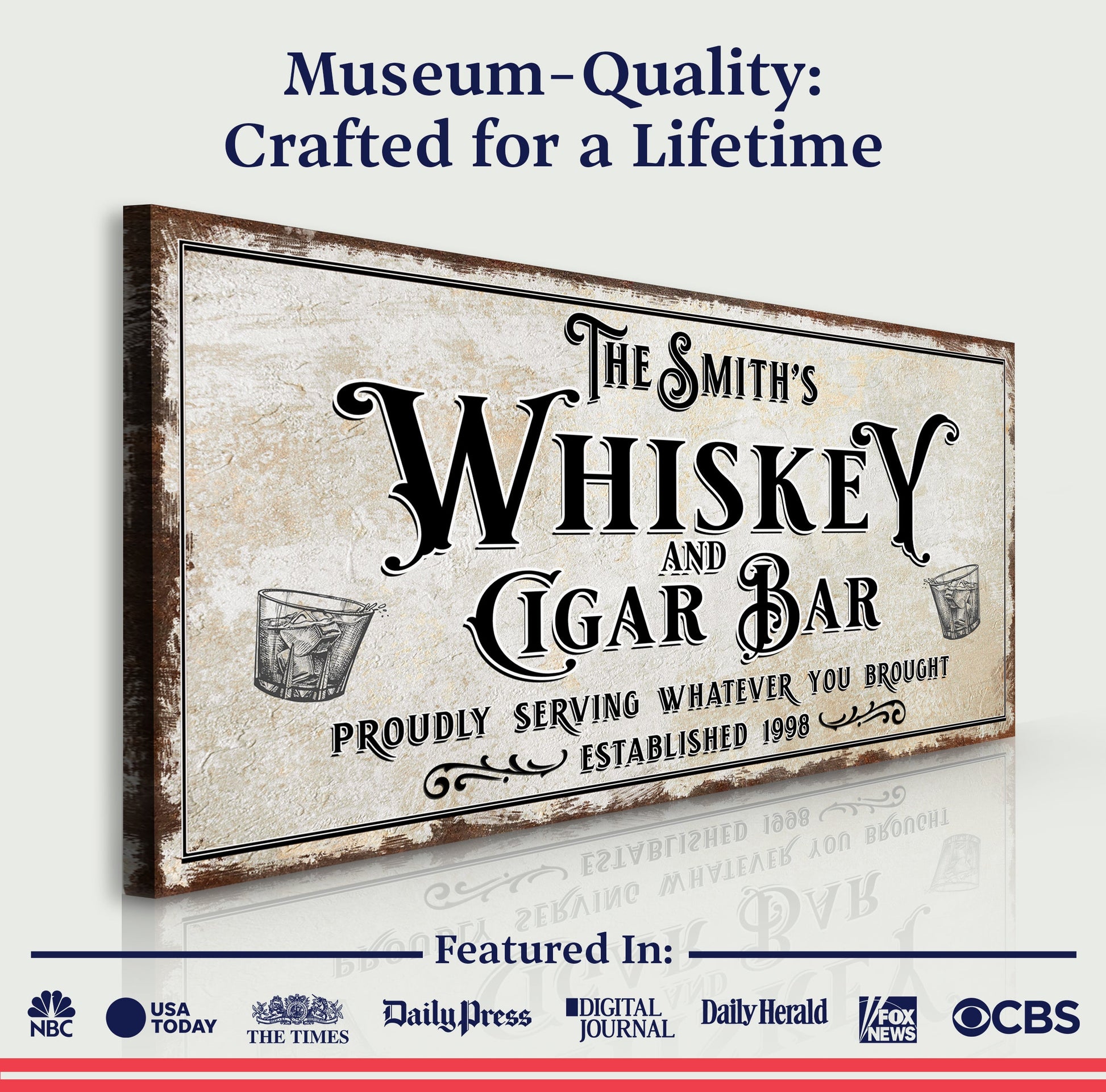 Canvas: Personalized Whiskey and Cigar Bar Sign by Tailored Canvases, rustic design on Tampa Home & Garden Store