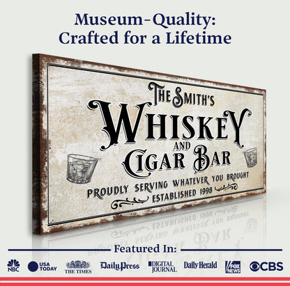 Canvas: Personalized Whiskey and Cigar Bar Sign by Tailored Canvases, rustic design on Tampa Home & Garden Store