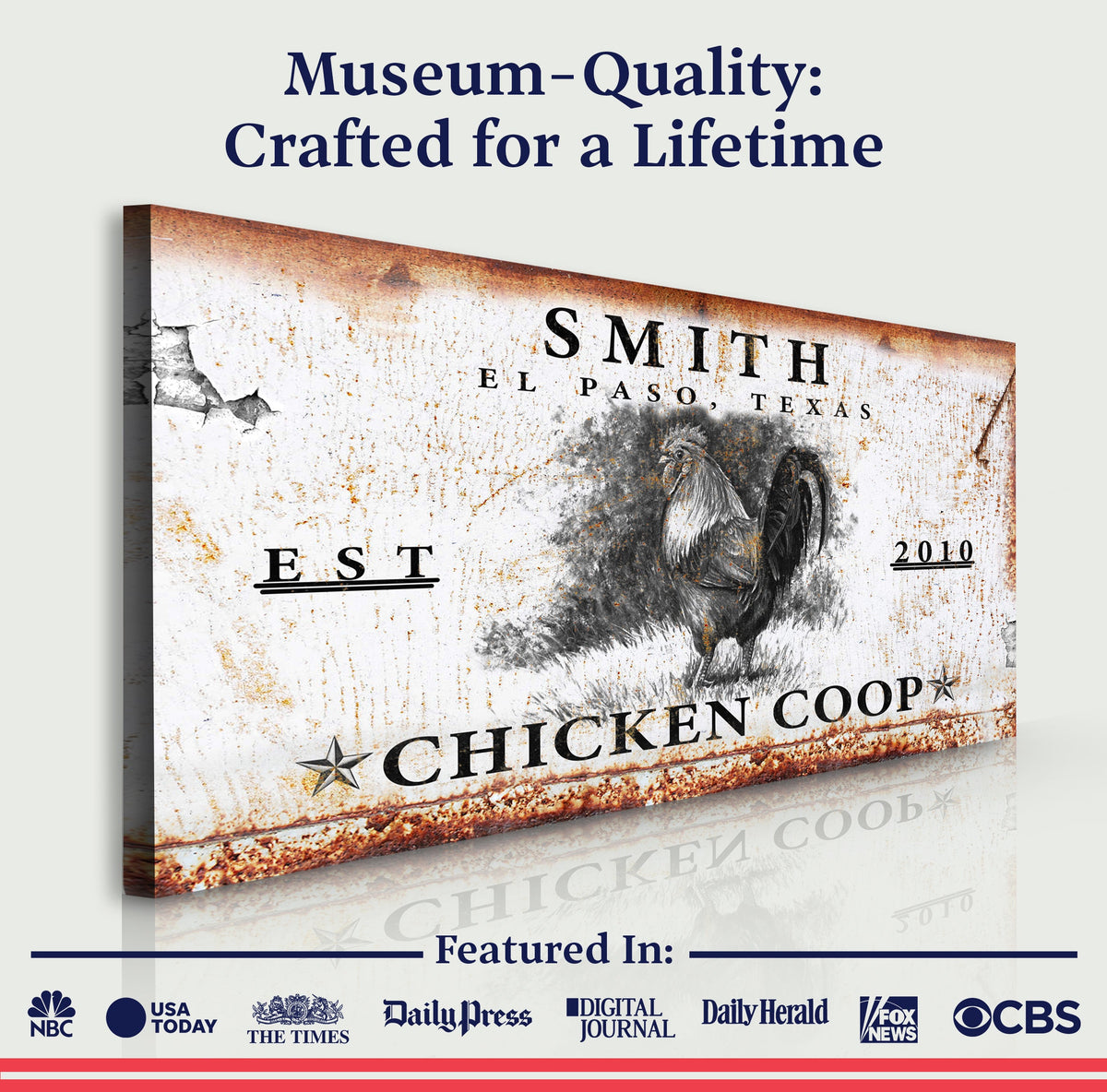 Chicken Coop Sign VI canvas by Tailored Canvases with rust border and distressed look on Tampa Home & Garden Store