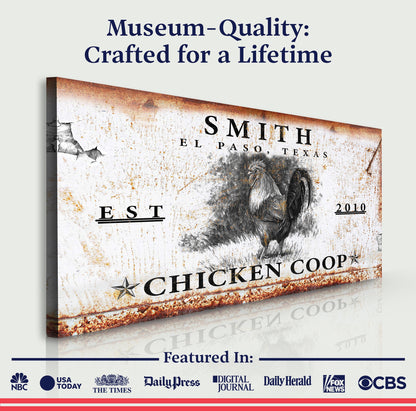 Chicken Coop Sign VI canvas by Tailored Canvases with rust border and distressed look on Tampa Home & Garden Store