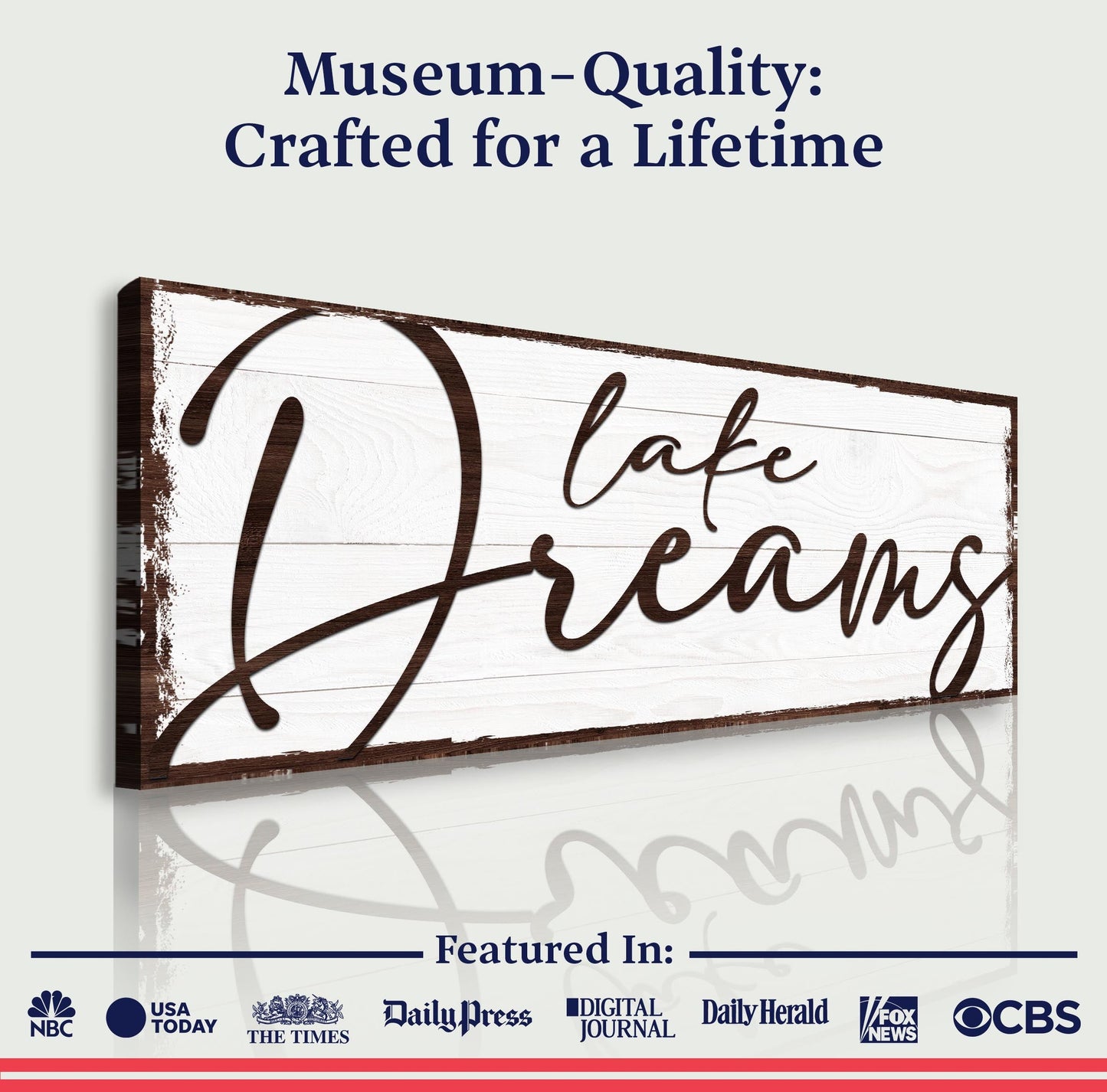 Lake Dreams Sign canvas with rustic white-washed wood frame Tailored Canvases on Tampa Home & Garden Store