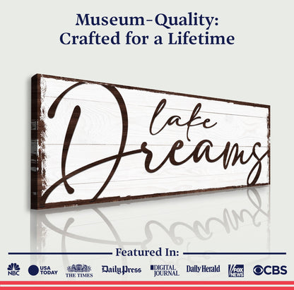 Lake Dreams Sign canvas with rustic white-washed wood frame Tailored Canvases on Tampa Home & Garden Store