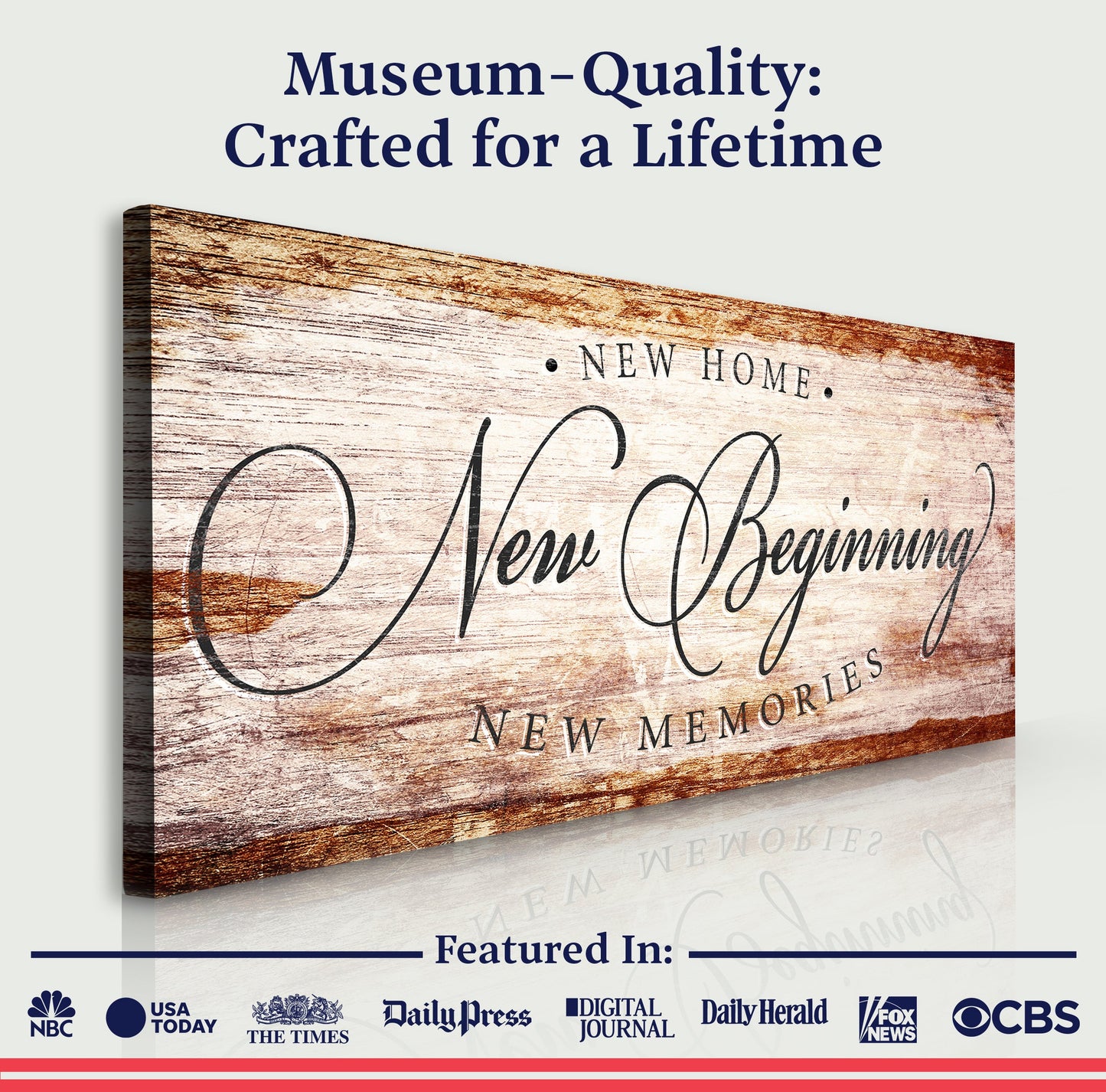 New Home New Beginning New Memories Sign IV canvas by Tailored Canvases rustic wood grain on Tampa Home & Garden Store