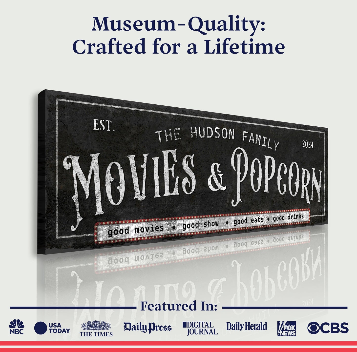 Canvas wall art Personalized Movies & Popcorn Sign II rustic chalkboard style on Tampa Home & Garden Store