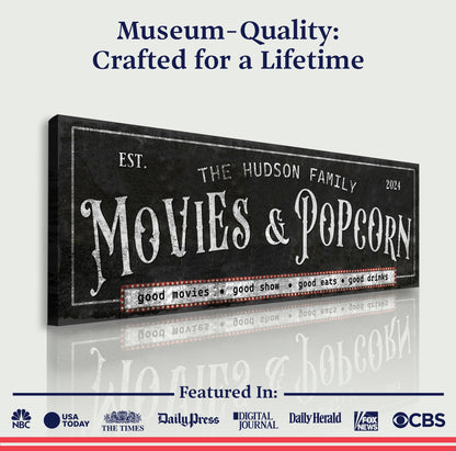 Canvas wall art Personalized Movies & Popcorn Sign II rustic chalkboard style on Tampa Home & Garden Store