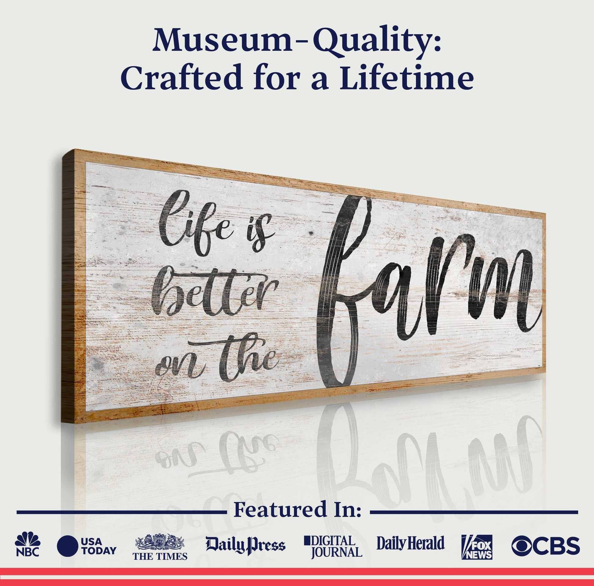 Life Is Better On The Farm Sign VII canvas by Tailored Canvases; rustic wood-framed sign on Tampa Home & Garden Store