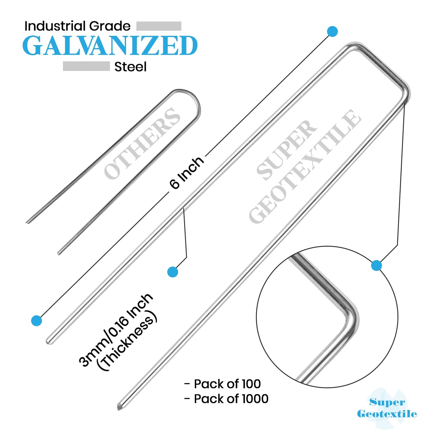 Agrafes paysagères - Piquets de gazon robustes en U galvanisés de calibre 11 pour barrière anti-mauvaises herbes et aménagement paysager