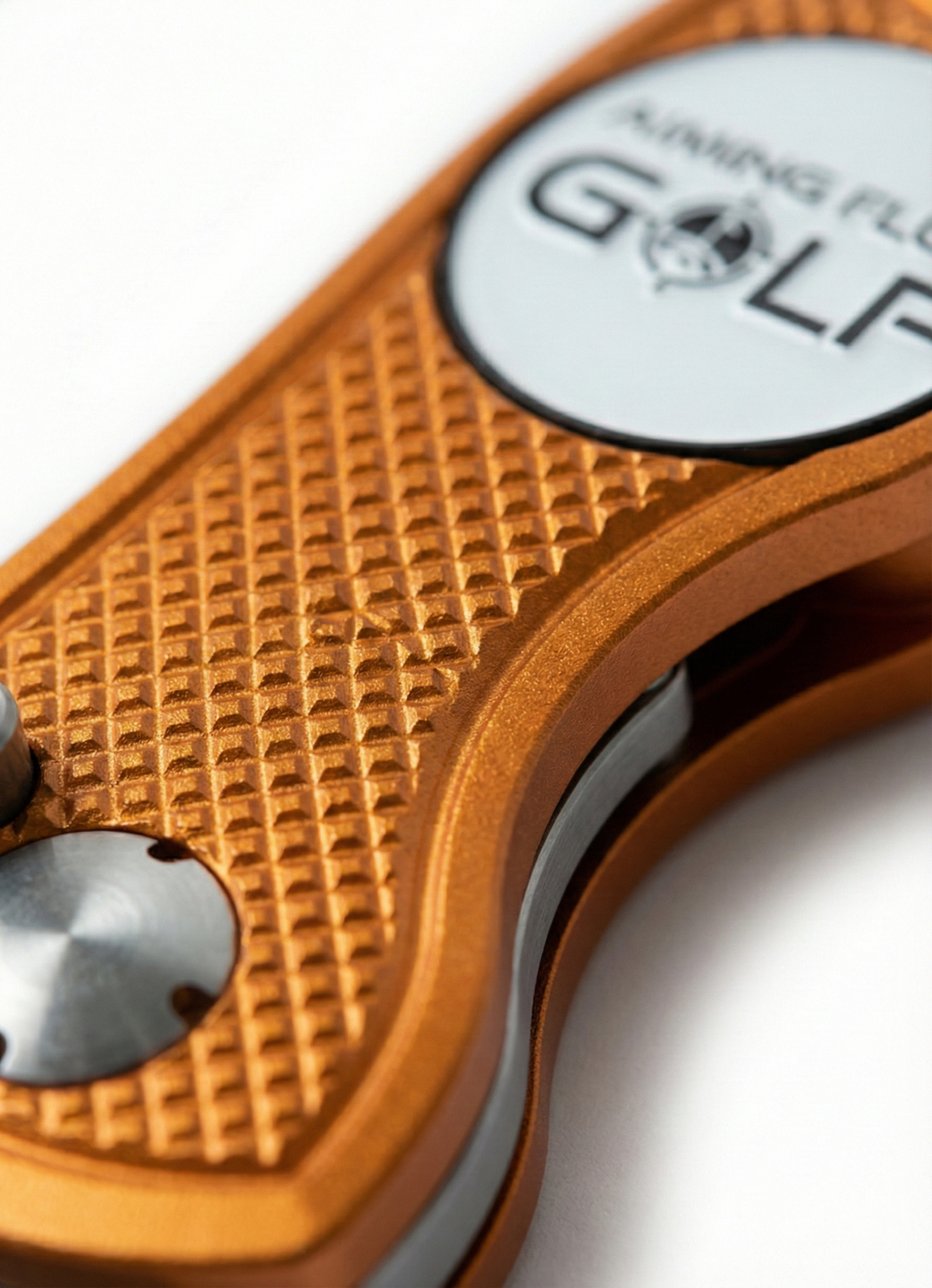 Limited Edition Divot Tool orange anodized aluminum with knurled grip by Aiming Fluid Golf on Tampa Home & Garden Store