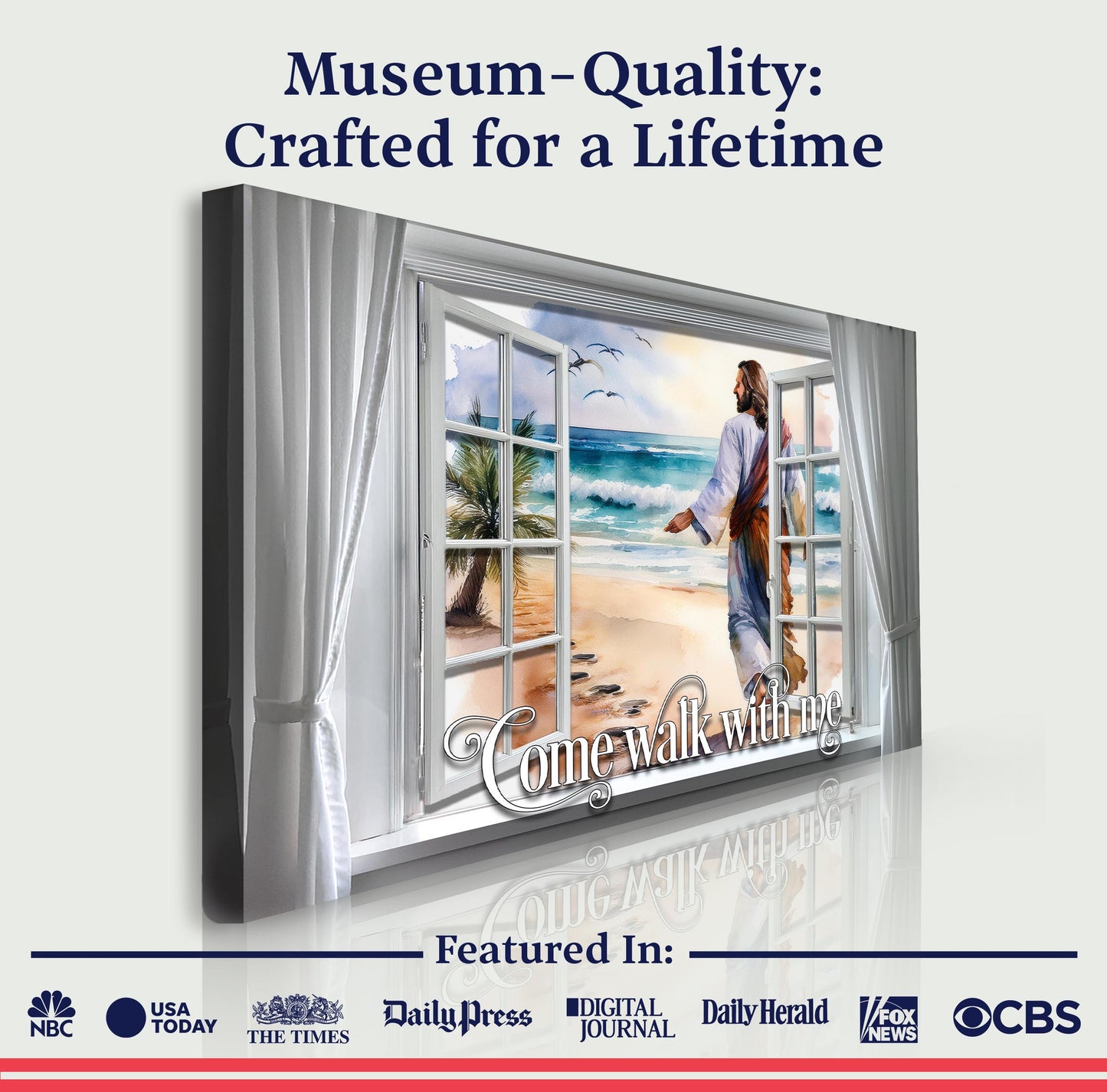 Canvas Come Walk With Me Faith Sign by Tailored Canvases; beach scene seen through an open window on Tampa Home & Garden Store